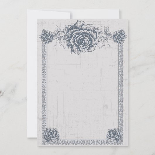 Blue  Roos Border Wedding Kaart (Achterkant)