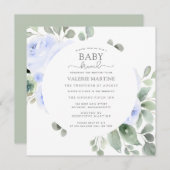 Blue Roos Botanical Baby Brunch Invitation Kaart (Voorkant / Achterkant)