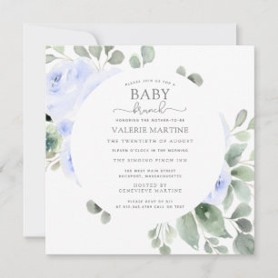 Blue Roos Botanical Baby Brunch Invitation Kaart