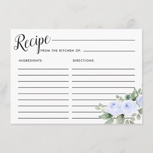 Blue Roos Botanical Vrijgezellenfeest Recipcard Informatiekaartje (Voorkant)