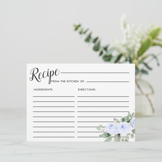 Blue Roos Botanical Vrijgezellenfeest Recipcard Informatiekaartje (Staand voorkant)