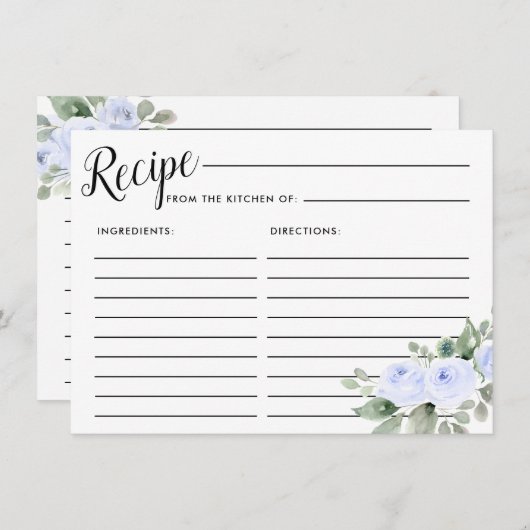 Blue Roos Botanical Vrijgezellenfeest Recipcard Informatiekaartje (Voorkant / Achterkant)