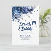 Blue Roos Brunch & Bubbly Bruids Douche Uitnodigin Kaart (Staand voorkant)