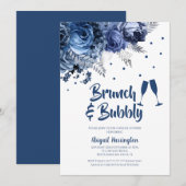 Blue Roos Brunch & Bubbly Bruids Douche Uitnodigin Kaart (Voorkant / Achterkant)