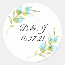 Blue Roos Bud Wedding Ronde Sticker