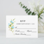 Blue Roos Buds Weddenschap RSVP-kaart RSVP Kaartje (Staand voorkant)