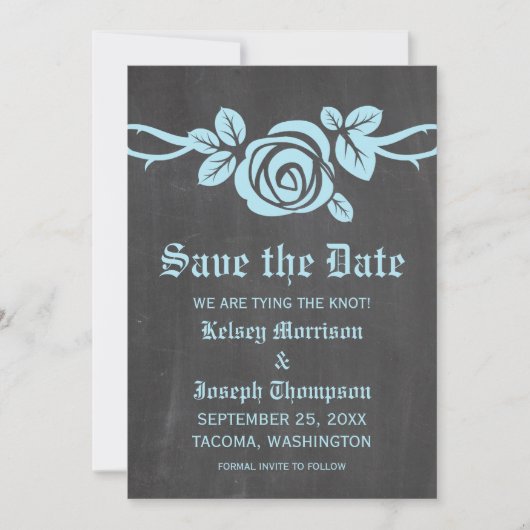 Blue Roos Chalkboard Save the Date Invite (Voorkant)