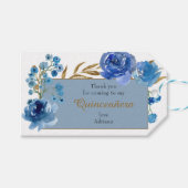 Blue Roos en Gold Leaf Quinceanera Hartelijk dank Cadeaulabel (Voorkant (Horizontaal))
