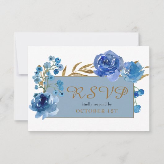 Blue Roos en Gold Leaf Quinceanera Response Kaart (Voorkant)