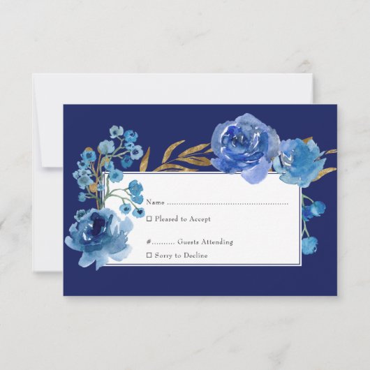 Blue Roos en Gold Leaf Quinceanera Response Kaart (Achterkant)