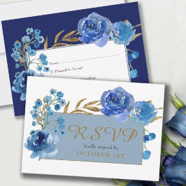 Blue Roos en Gold Leaf Quinceanera Response Kaart