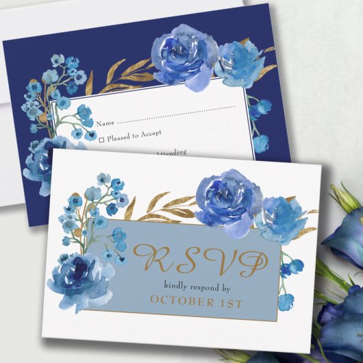 Blue Roos en Gold Leaf Quinceanera Response Kaart