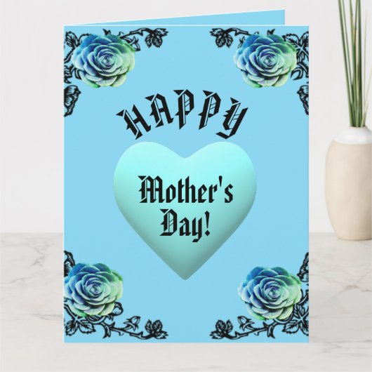 Blue Roos en Hart Kant Moederdag Kaart (Voorkant)