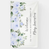 Blue Roos Floral 90 Birthday Party Welcome Banner (Verticaal)