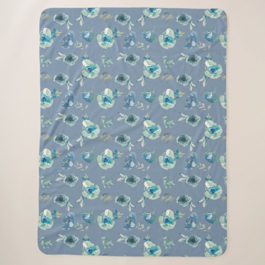Blue Roos Floral Large Sherpa Throw Blanket (Voorkant)