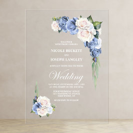 Blue Roos Floral Wedding Acryl Uitnodigingen