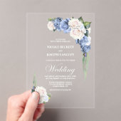 Blue Roos Floral Wedding Acryl Uitnodigingen (Insitu (Draagbaar))