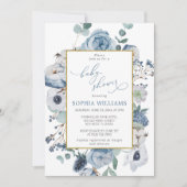 Blue Roos Flowers Baby shower Invitation Kaart (Voorkant)