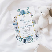 Blue Roos Flowers Baby shower Invitation Kaart