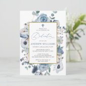 Blue Roos Flowers Dedication Invitation Kaart (Staand voorkant)