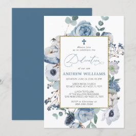 Blue Roos Flowers Dedication Invitation Kaart
