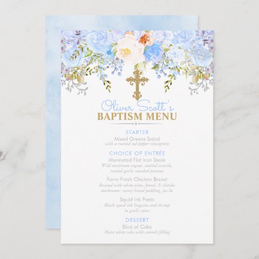 Blue Roos Garden Baptism Custom 5x7 Event Menu (Voorkant / Achterkant)