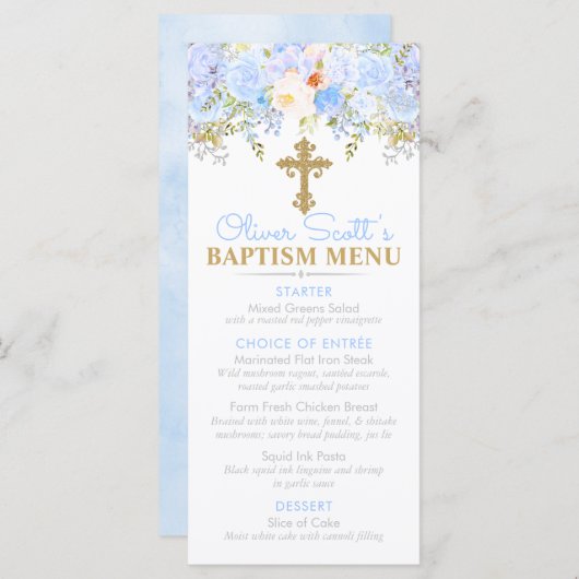 Blue Roos Garden Baptism Custom Event Menu (Voorkant / Achterkant)
