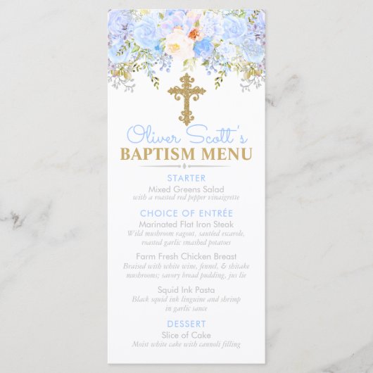 Blue Roos Garden Baptism Custom Event Menu (Voorkant)