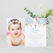 Blue Roos Garden Baptism Foto Bedankkaart (Staand voorkant)