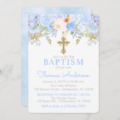 Blue Roos Garden Baptism Invitation Kaart (Voorkant / Achterkant)