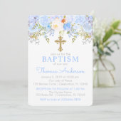 Blue Roos Garden Baptism Invitation Kaart (Staand voorkant)