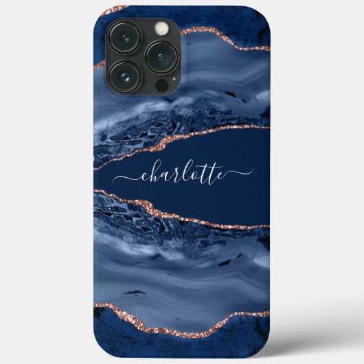 Blue roos gold agate marmer name script Case-Mate iPhone case (Achterkant)