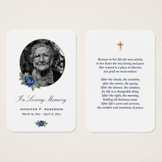 Blue Roos Gold Floral Memorial Cards Visitekaartje (Voorkant /achterkant)