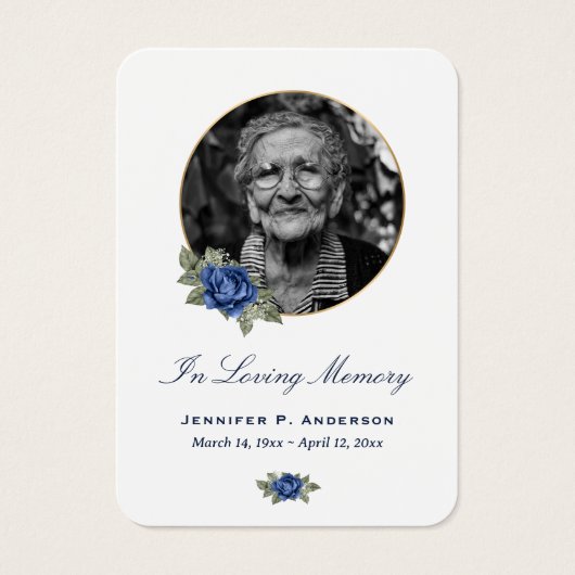 Blue Roos Gold Floral Memorial Cards Visitekaartje (Voorkant)