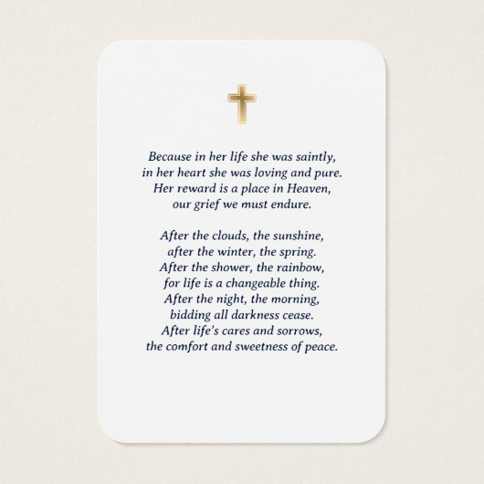 Blue Roos Gold Floral Memorial Cards Visitekaartje (Achterkant)