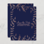 Blue & Roos Gold Glam Botanical Save the Date Aankondigingskaart (Voorkant / Achterkant)