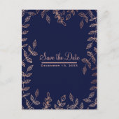 Blue & Roos Gold Glam Botanical Save the Date Aankondigingskaart (Voorkant)