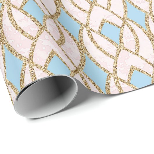 Blue Roos Gold Glitter Baroque Antonietta Glam Cadeaupapier (Rol Hoek)