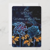 Blue Roos Gold Leaf Night Sky Bruiloft Kaart (Achterkant)