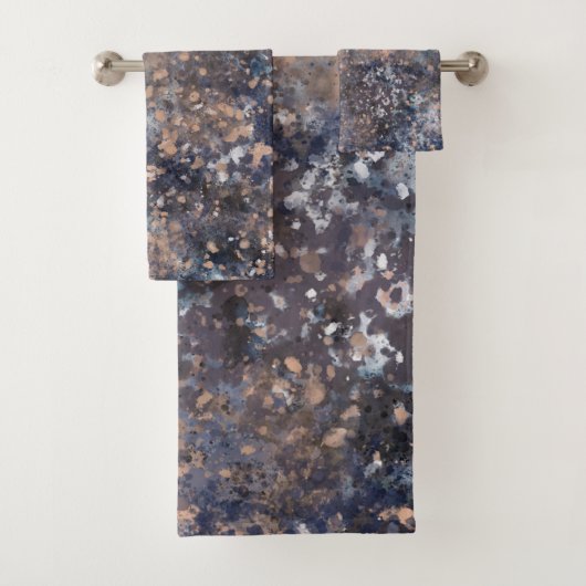Blue & Roos Gold Paint Splatter Abstract Glamour Bad Handdoek (Insitu)