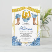 Blue Roos Mexican Charra 15 Quinceanera Invitation Kaart (Staand voorkant)