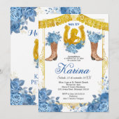 Blue Roos Mexican Charra 15 Quinceanera Invitation Kaart (Voorkant / Achterkant)