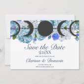 Blue Roos Moon Phase Wiccan Handfasting Save The Date (Voorkant)
