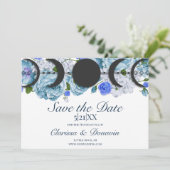 Blue Roos Moon Phase Wiccan Handfasting Save The Date (Staand voorkant)