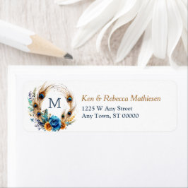 Blue Roos Peacock Wreath Monogram Retouradres Etiket