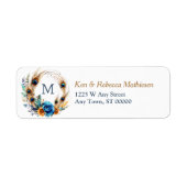 Blue Roos Peacock Wreath Monogram Retouradres Etiket (Voorkant)