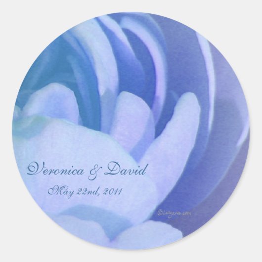 Blue Roos Petals Custom Wedding Envelope Seals Ronde Sticker (Voorkant)