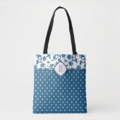 Blue Roos Polka Dot Monogram Tote Bag (Voorkant)