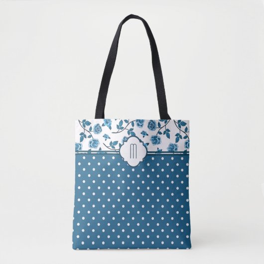 Blue Roos Polka Dot Monogram Tote Bag (Voorkant)