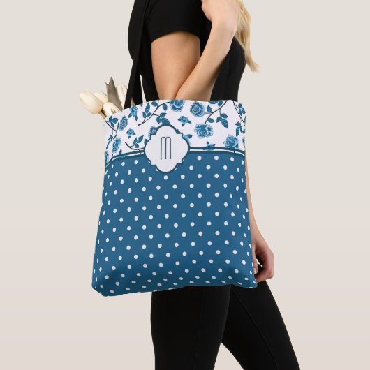 Blue Roos Polka Dot Monogram Tote Bag (Dichtbij)